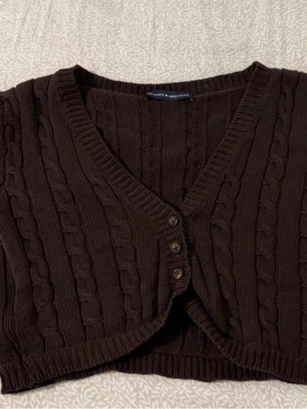 Brandy Melville Chocolate Brown Cable Knit Cropped Cardigan